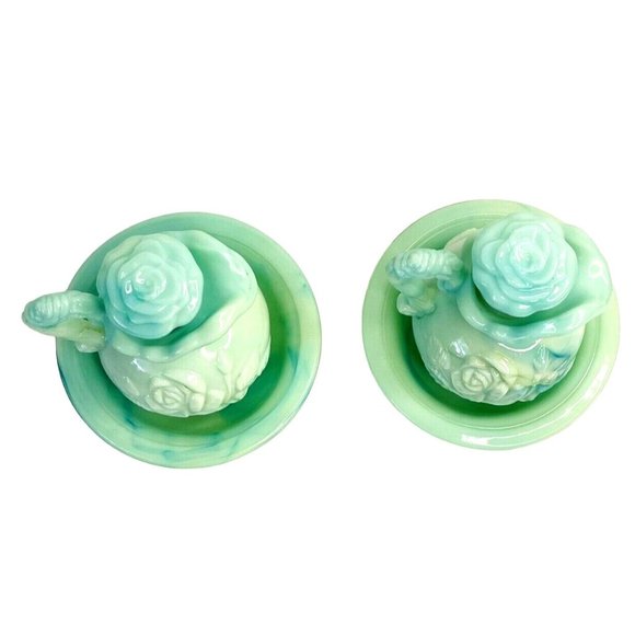 Avon Jadeite Decanter Bottle Pitcher and Bowl w/ Stoppers 5" Victoriana Glass - Picture 5 of 11